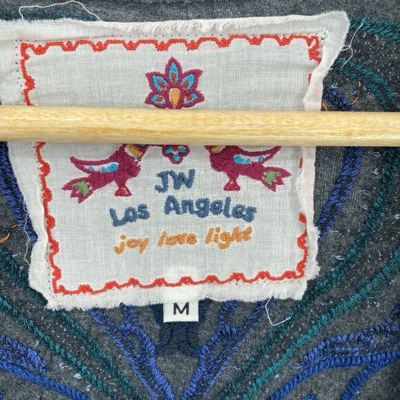 Johnny Was Cardigan Kimono Medium Embroidered Draped Open Front Boho Gray Jacket - Picture 6 of 16